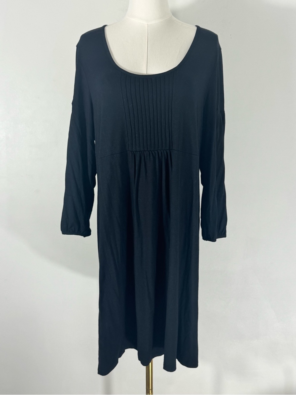 Boden Pintuck Jersey 3/4 Sleeve Empire Waist Tunic Black Dress (WL520) Size 18